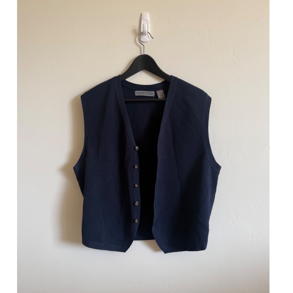 Le Collezioni Structure Mens Navy Blue 100% Cotton Button Front Sweater Vest L - Picture 2 of 4